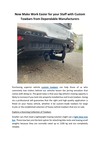 Now Make Work Easier for your Staff with Custom Towbars from Dependable Manufacturers