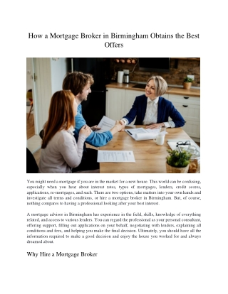 How a Mortgage Broker in Birmingham Obtains the Best Offers