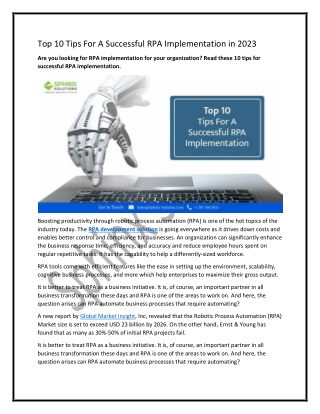 Top 10 Tips For A Successful RPA Implementation in 2023