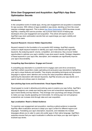 Drive User Engagement and Acquisition_ AppFillip's App Store Optimization Secrets