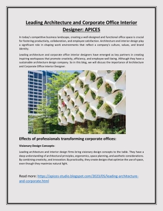 Leading Architecture and Corporate Office Interior Designer: APICES