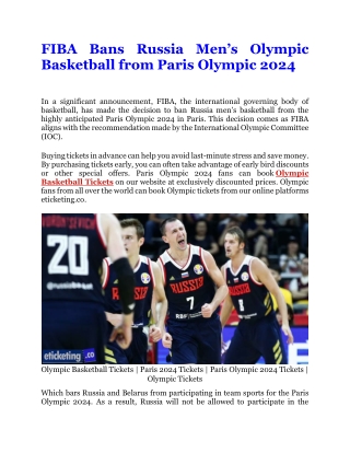 FIBA Bans Russia Men's Basketball from Paris Olympic 2024