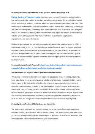 Dunbar Syndrome Treatment Market Status, Outlook & SWOT Analysis by 2028
