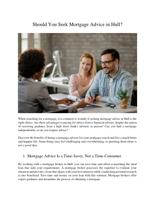 Should You Seek Mortgage Advice in Hull