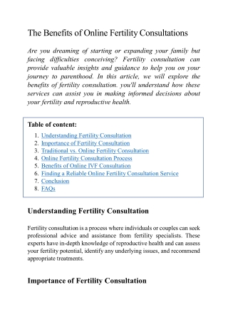 Revolutionizing Fertility Care - The Benefits of Free and Online Fertility Consultations