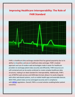 Improving Healthcare Interoperability: The Role of FHIR Standard