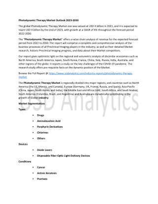 Photodynamic Therapy Market Growth Trends Analysis 2023