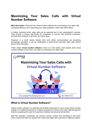 Maximizing Your Sales Calls with Virtual Number Software