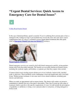 Emergency Dental Care near me Bristol CT