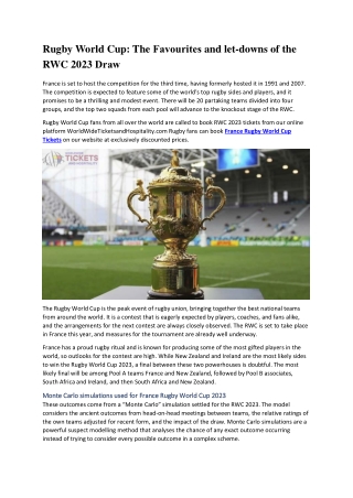 Rugby World Cup The Favourites and let-downs of the RWC 2023 Draw