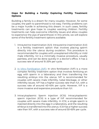 Hope for Building a Family: Exploring Fertility Treatment Options