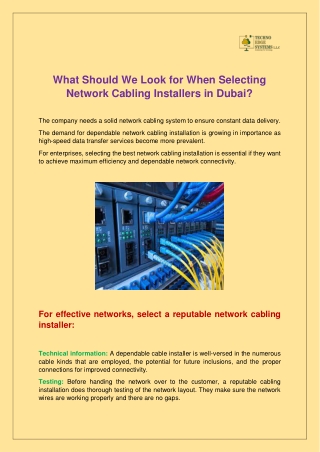 What Should We Look for When Selecting Network Cabling Installers in Dubai