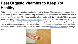 Best Organic Vitamins to Keep You Healthy.