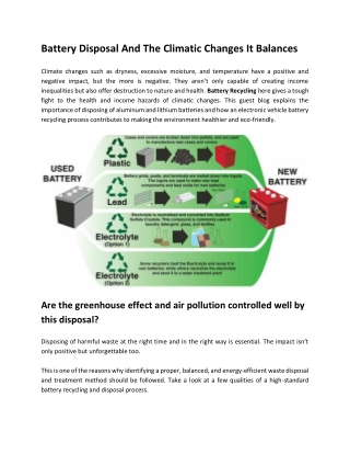 Battery Disposal And The Climatic Changes It Balances