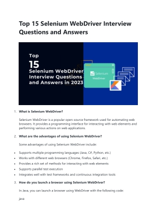 Top 15 Selenium WebDriver Interview Questions and Answers