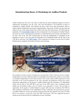 Manufacturing Buses At Workshops In Andhra Pradesh