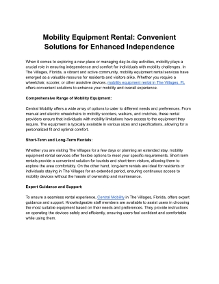 Mobility Equipment Rental: Convenient Solutions for Enhanced Independence