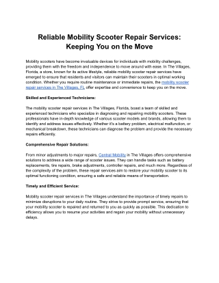 Reliable Mobility Scooter Repair Services: Keeping You on the Move