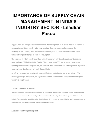 IMPORTANCE OF SUPPLY CHAIN MANAGEMENT IN INDIA'S INDUSTRY SECTOR - Liladhar Pasoo