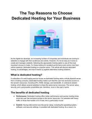 The Top Reasons to Choose Dedicated Hosting for Your Business