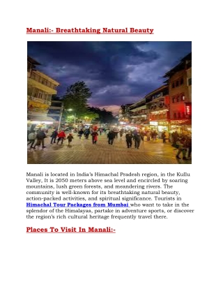 Manali Tour Package From Mumbai