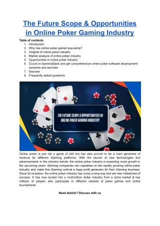 The Future Scope & Opportunities in Online Poker Gaming Industry