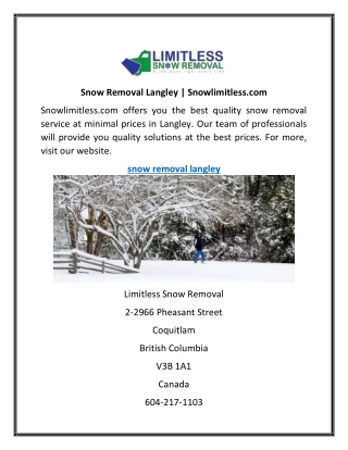 Snow Removal Langley | Snowlimitless.com