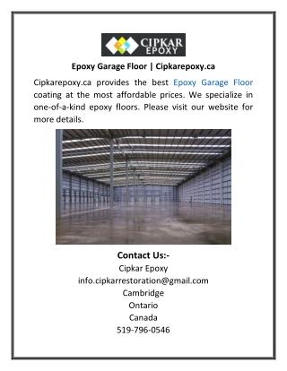 Epoxy Garage Floor Cipkarepoxy.ca
