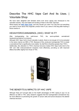 Describe The HHC Vape Cart And Its Uses. _ Voluntate Shop