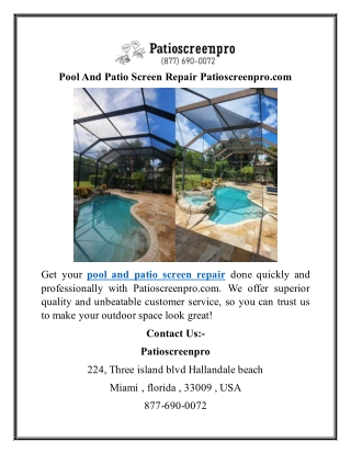 Pool And Patio Screen Repair Patioscreenpro