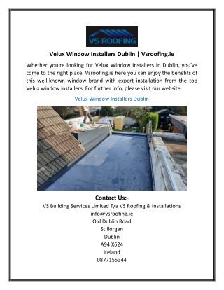 Velux Window Installers Dublin Vsroofing.ie