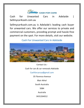 Cash for Unwanted Cars in Adelaide  Sellmycar4cash.com