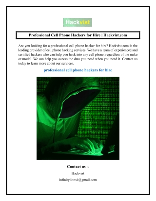 Professional Cell Phone Hackers for Hire  Hackvist.com