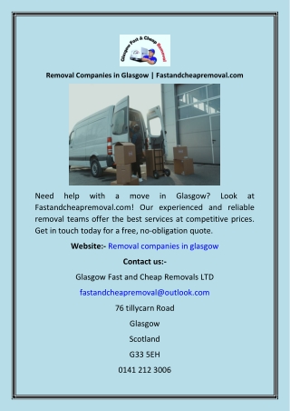 Removal Companies in Glasgow  Fastandcheapremoval