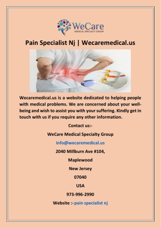 Pain Specialist Nj  Wecaremedical us
