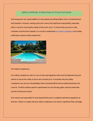 Pool Safety Certificate: A Must-Have for Every Pool Owner