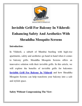 Invisible Grill For Balcony In Vikhroli Call-7290093230