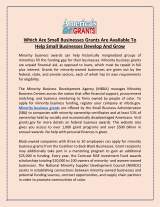 Which Are Small Businesses Grants Are Available To Help Small Businesses Develop And Grow