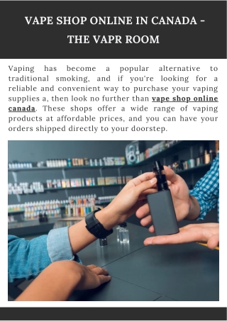 Vape Shop Online in Canada - The Vapr Room