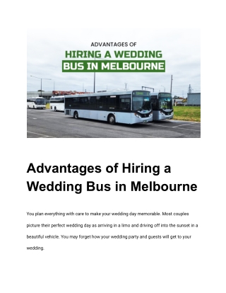 The Pros of Hiring a Wedding Bus in Melbourne