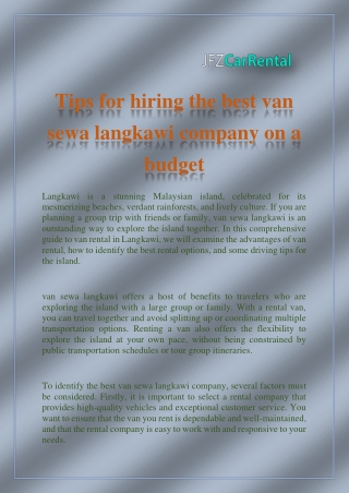 Tips for hiring the best van sewa langkawi company on a budget