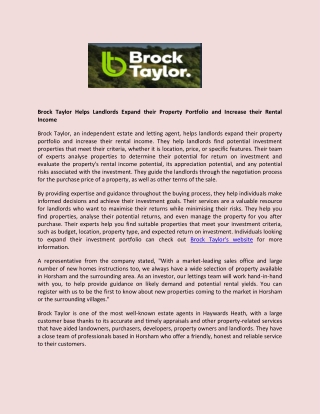 Brock Taylor Helps Landlords Expand their Property Portfolio and Increase their Rental Income