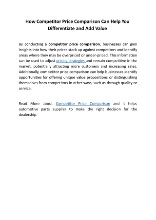 How Competitor Price Comparison Can Help You Differentiate and Add Value