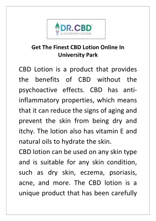 Finest CBD Lotion Online In University Park