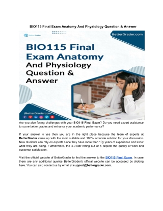BIO115 Final Exam Anatomy And Physiology Question & Answer