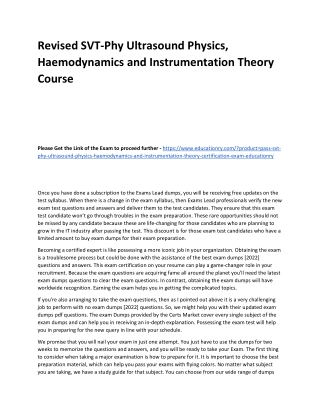 SVT-Phy Ultrasound Physics, Haemodynamics and Instrumentation Theory