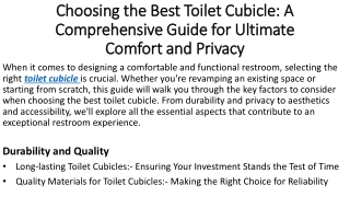 Choosing the Best Toilet Cubicle: A Comprehensive Guide for Ultimate Comfort and