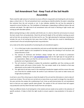 Soil Amendment Test - Keep Track of the Soil Health Accurately