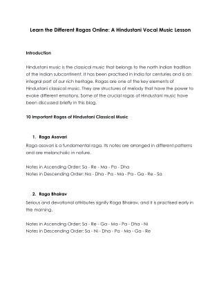 Learn the Different Ragas Online: A Hindustani Vocal Music Lesson