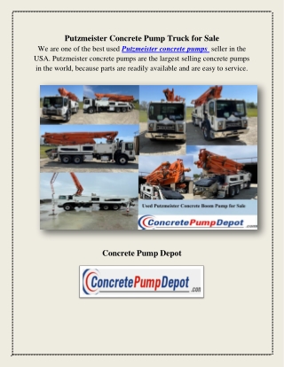 Putzmeister Concrete Pump Truck for Sale, concretepumpdepot